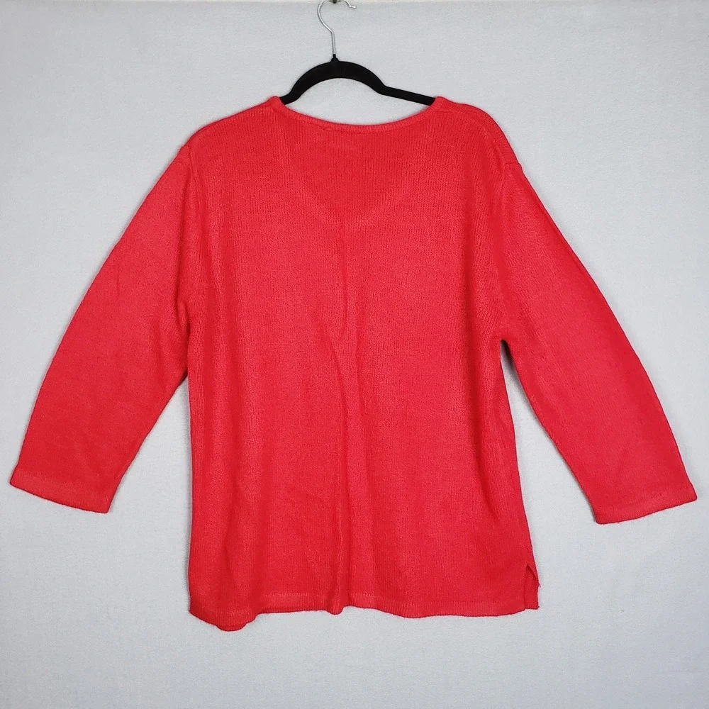 White Stag Size Plus 14W/16W V-Neck Sweater Red 3/4 Sleeve Casual Basic Pullover